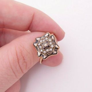 15ct Gold Enamel Seed Pearl Ring,  Victorian