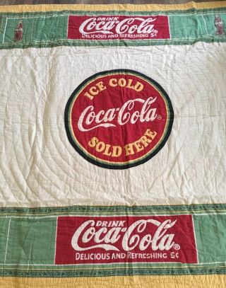 Vintage Coke Cola Quilt Bedspread Blanket Red Hand Quilted Logo