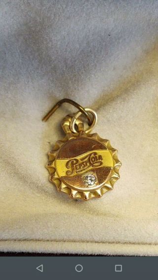 Vintage Pepsi Cola 10k Gold Service Medal Pendant With Diamond