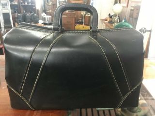 Vintage / Antique Cheney England Black Leather Doctor Dr Bag 18 "