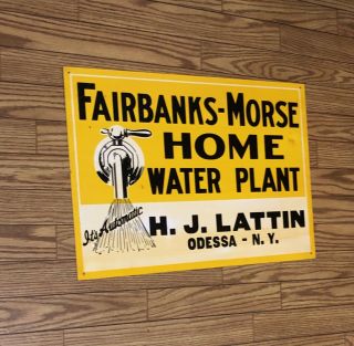 Fairbanks - Morse Home Water Plant Sign N.  Y.  Vintage Tin Tacker