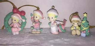 Set Of 4 Mini Enesco Precious Moment Miniature Christmas Tree Ornaments
