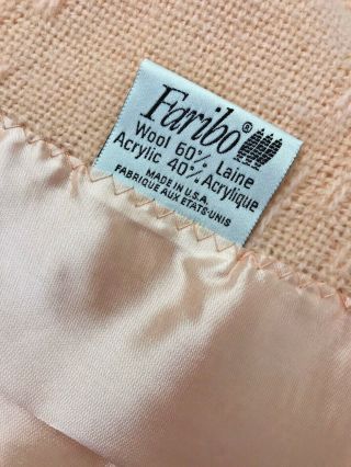 Vintage Faribo Peach Wool Blend Washable Blanket Twin Size Satin Trim USA 2