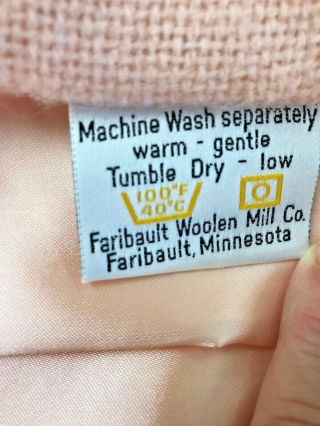 Vintage Faribo Peach Wool Blend Washable Blanket Twin Size Satin Trim USA 3