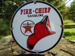 1951 Texaco Fire Chief Gasoline Porcelain Gas Oil Sign Pump Plate Gas Station