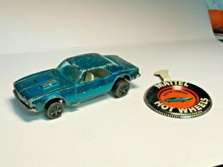 Hot Wheels Redline 1968 Us Custom Camaro Blue W White Int & Badge / Button