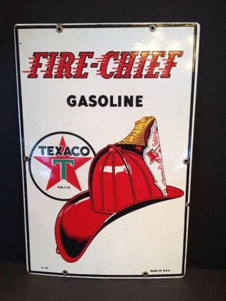 1940 Texaco Fire Chief Gasoline Porcelain Gas Pump Plate Sign