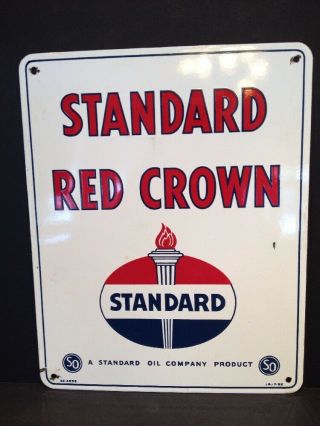 1952 Standard Oil Company Standard Red Crown Gas Pump Plate Sign