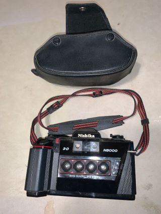 Vintage Nishika N8000 35 Mm 3d Camera 9358390 With Strap & Case