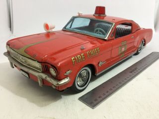 Vintage Tn Nomura Tin Litho 16” Long Ford Mustang Fire Chief Red Friction Japan