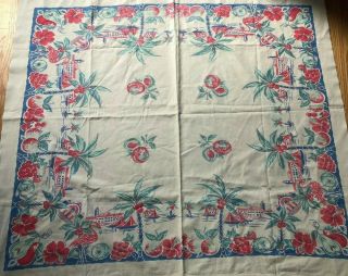 Vintage Flamingos Palm Trees Red Blue Green Tablecloth