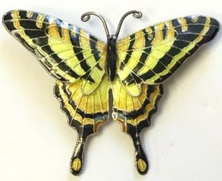 Vtg Zarah Sterling Silver Yellow Black Enamel Butterfly Pin Brooch Cloisonne 5g