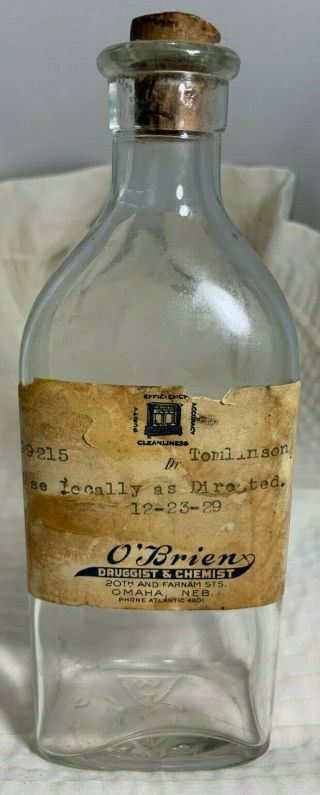 1929 Omaha Nebraska O’Brien Druggist Chemist Drug Store Bottle Dr Tomlinson 2