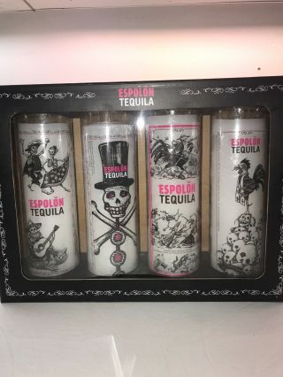 Nib Set 4 Espolon Candles Day Of The Dead Tequila Guitar Skeleton Limited