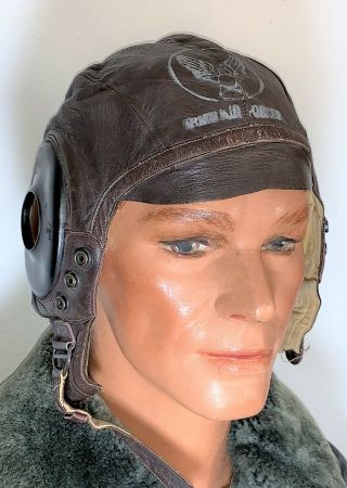 Wwii Us Army Air Force Leather A - 11 Flight Helmet,  Large Aaf Stencil Lg