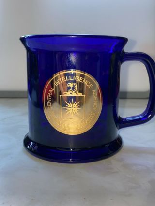 Collectable Coffee Mug Cia Central Intelligence Agency Blue Glass Gold Shield