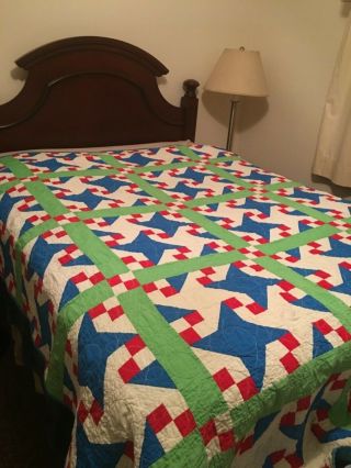 Vintage Hand Made Quilt 90x70 Pattern Is Milky Way This Is A Full Size Bed.