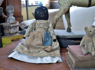 Handmade Primitive Black Stockinette Doll