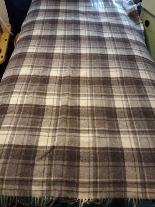 Vtg Pendleton Virgin Wool Brown Plaid Blanket Throw 48 X 72 Fringe Made In Usa