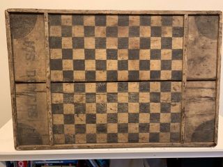 Antique 19th C.  Game Board Checker Board Wood Black White Paint