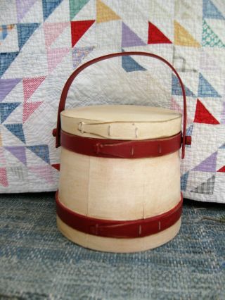 Vintage Wood Sugar Bucket Firkin Red And White Paint