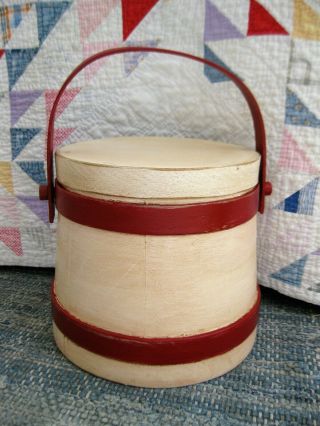Vintage Wood Sugar Bucket Firkin Red and White Paint 3