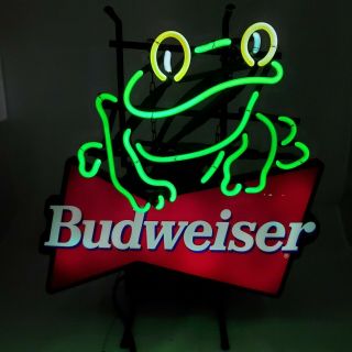 1995 Vintage Budweiser Frog Neon Led Sign 18 " Advertising Beer Sign Man Cave