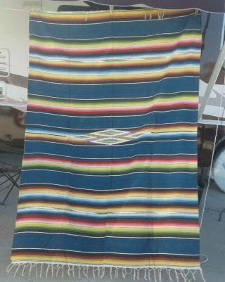 Old Vtg Mexican Saltillo Serape Blanket Rug Wool Huge 6 