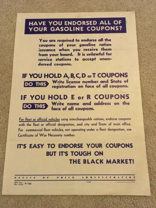 Official Gasoline Consumers Ration Ww2 1943 Poster Propaganda