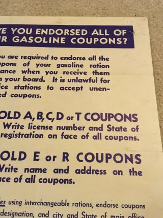 Official Gasoline Consumers Ration WW2 1943 Poster Propaganda 3