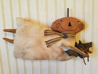 Primitive Grungy Grubby Ghostly Flying Pumpkin Doll & His Halloween Bat