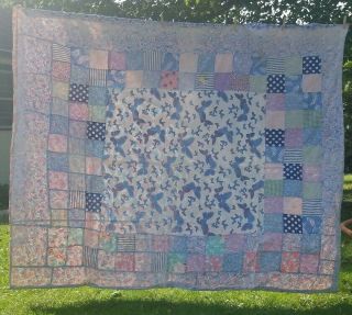Vtg Cutter Quilt Patchwork Feed Flour Sack Colorful Hand Quilted Large Butterfly