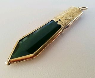 Antique Victorian Solid 9 Ct Gold Hand Engraved Jade Nephrite Pendant 10.  2 Gr