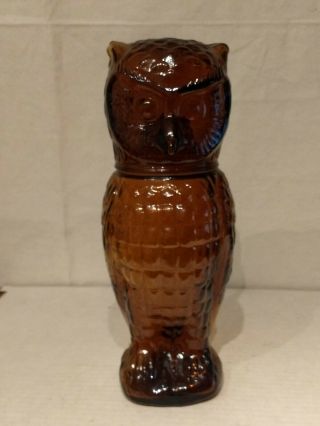 Mcm Mid Century Brown Art Glass Wise Owl Figural Liquor 10 1/2 " Decanter Bottle