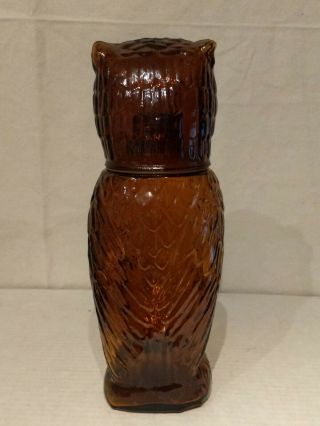 MCM Mid Century BROWN Art Glass WISE OWL Figural Liquor 10 1/2 