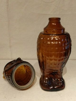 MCM Mid Century BROWN Art Glass WISE OWL Figural Liquor 10 1/2 
