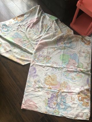 Vintage 1980 Carebear Cousins Fitted & Flat Bed Sheet Set Of Lion,  Raccoon,  Etc