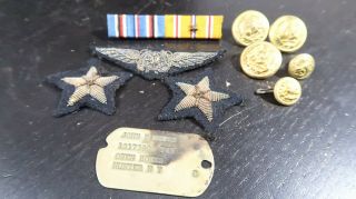 Wwii Us Navy Usn Navigator Bullion Wings And Stars Patches Grouping Dogtag