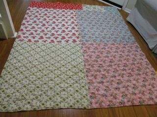 Vintage Handmade Quilt 82 X 68 One Square Pattern Reversible Very Thick Batting,