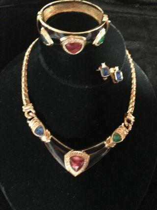 Vintage Signed Christian Dior Necklace,  Bracelet,  & Earrings