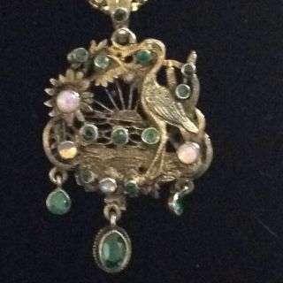 Art Nouveau Rare Gem Set Gold On Silver Pendant