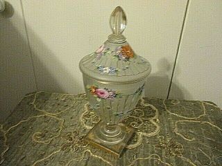 Vintage Depression Glass Apothecary Jar W/lid Swag Floral Design Lovely