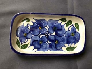 Hand Painted Ceramic Blue Floral Soap Dish Trinket Dish Mexican Pottery Jl