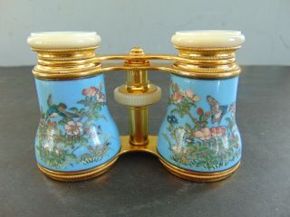 Antique Enameled Gilt Brass Mother Of Pearl French Opera Glasses - Binoculars