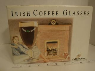 Set Of 6 Celtic Glass Irish Coffee Cocktail Glasses With Recipe On Glass