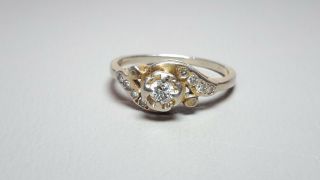 Vintage 14k Yellow White Gold Diamond Ladies Ring Size 7.  75