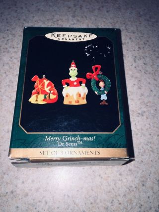 Hallmark Keepsake Ornaments Merry Grinch - Mas 1999 Set Of 3 Dr Seuss Miniatures