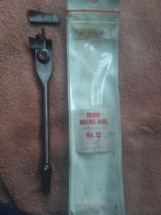 Vintage Irwin Micro - Dial No.  22 Expansive Wood Boring Drill Bit Bores 7/8 " To 3 "