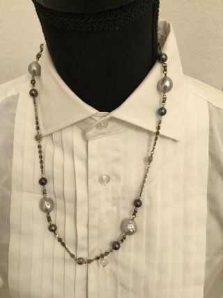 Stephen Dweck Necklace Short Strand Of Silver& Peacock Pearls W/ss Flower Nwt