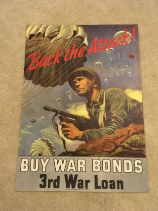 Back The Attack World War 2 Poster 1943 20x28 Wwii Paratroopers